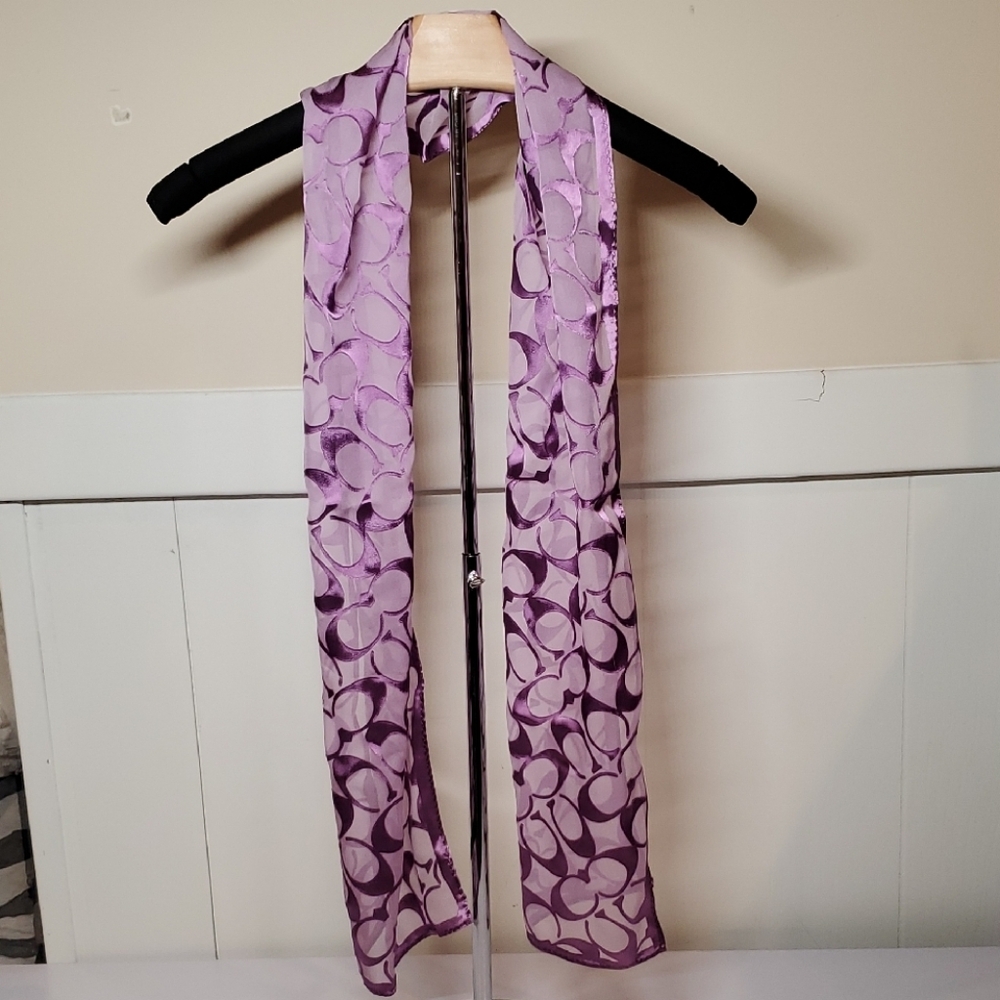 Vintage Coach Purple Signsture Print Silk/Rayon Scarf